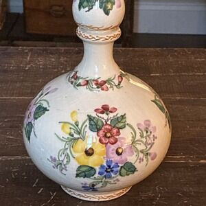 Vtg Carvalhinho Porto Portugal Hand Painted Ceramic Wine Liquor Bottle Decanter